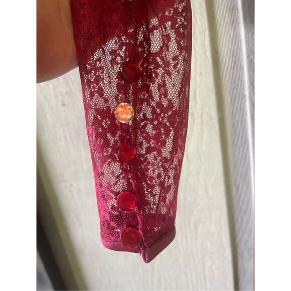 Creations by Aria 1970’s Vintage Victorian Lace Burgandy Pleated long dress Sz 7 - Picture 9 of 16